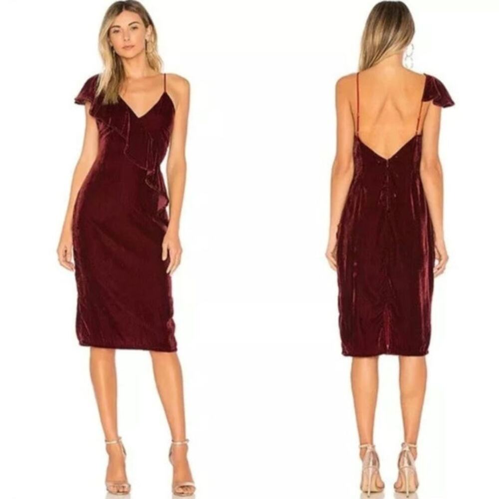 Tularosa x Revolve Cleo Velvet Midi Dress Womens Large Ruffle Whimsigoth Luxury